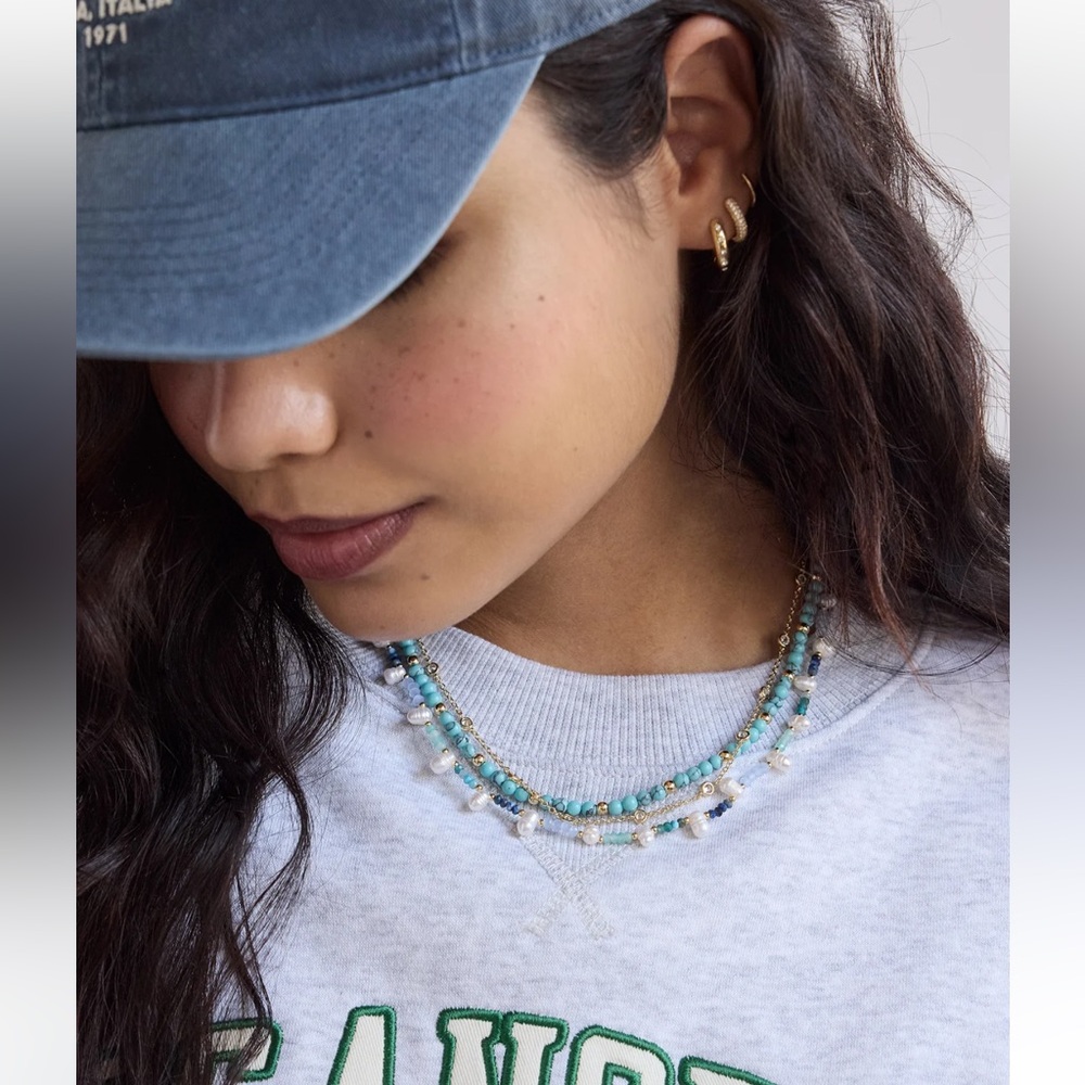Baublebar Rowan Semi-Precious Layered Necklace turquoise and gold - Picture 4 of 6